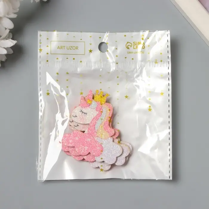 Декор для творчества войлок блеск "Единорог в облаках" 5х4,8 см Декор для творчества войлок блеск "Единорог в облаках" 5х4,8 см