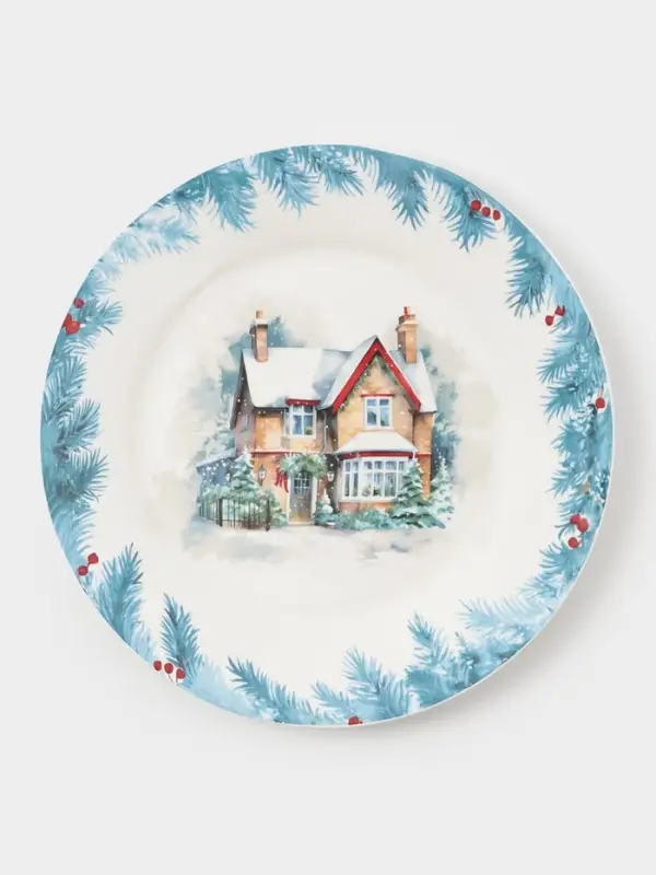 Тарелка новогодняя Доляна «Зимний вечер», d=25.5 см, фарфор, белая Тарелка новогодняя Доляна «Зимний вечер», d=25.5 см, фарфор, белая
