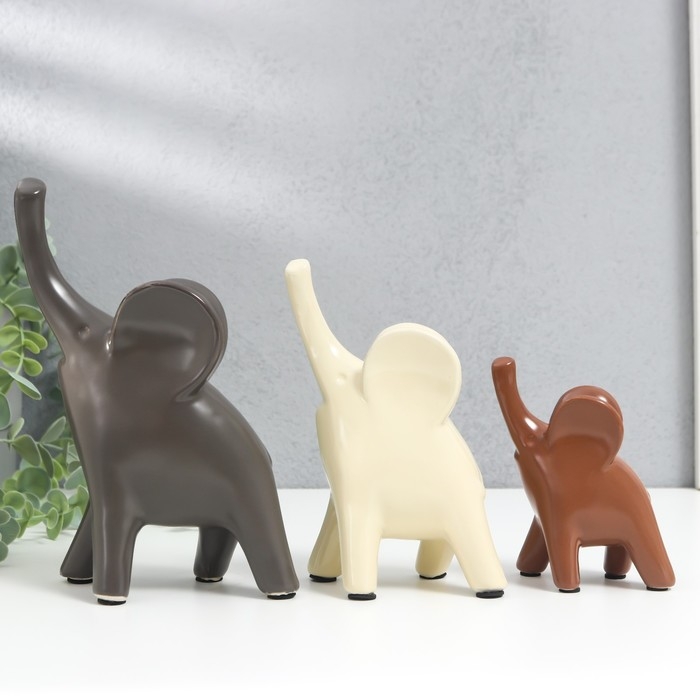 Сувенир керамика Сувенир керамика "Слоники в кофейных тонах" набор 3 шт 9х5х11; 10х6х15,5; 14,5х7х19,5см