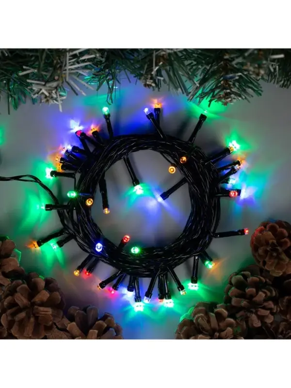 Гирлянда &laquo;Нить&raquo; 5 м, IP20, тёмная нить, 50 LED, 8 режимов, 220 В, свечение мульти