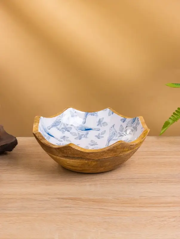 Салатник &laquo;Синие птицы&raquo;, 20&times;20&times;8 см, дерево манго