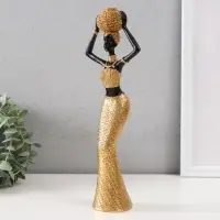 Сувенир полистоун "Африканка с плетёным круглым кувшином" золото 10х6х28 см Сувенир полистоун "Африканка с плетёным круглым кувшином" золото 10х6х28 см