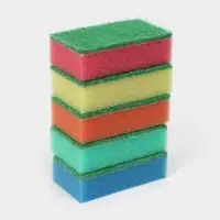 Губка для посуды с чистящим слоем Доляна «Эконом», 7.5×4.5×2.5 см, 5 шт, мини