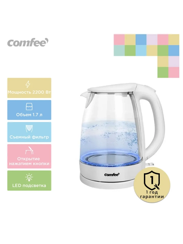 Чайник электрический CF-KT7001, 1.7 л, стеклянный, подсветка Чайник электрический CF-KT7001, 1.7 л, стеклянный, подсветка