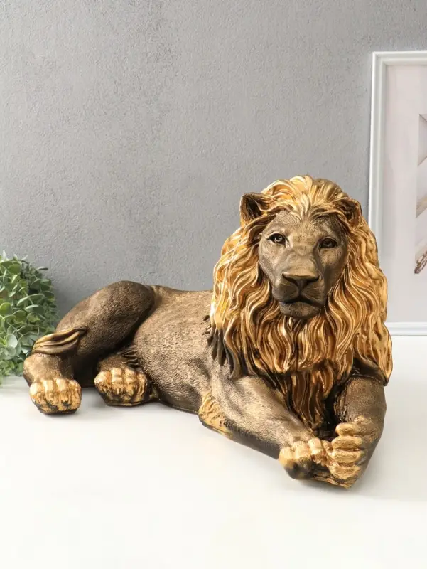 Фигура гипс &laquo;Лев лежа&raquo;, правый, бронза с золотом, 33&times;65&times;33 см
