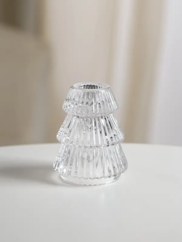 Стеклянный подсвечник на 1 свечу &laquo;Ёлочка гофре&raquo;, прозрачный, d=2.2 см, 6&times;6&times;8 см
