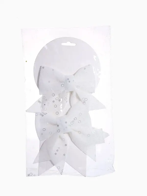 Ёлочные игрушки 2 шт., бантики, &laquo;Зимнее волшебство. Бант с пайетками&raquo; пластик, 12&times;12 см, белый