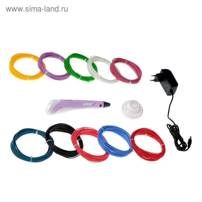 Комплект 3Д ручка NIT-PEN2 фиолетовая + пластик ABS 10 цветов по 10 метров Комплект 3Д ручка NIT-PEN2 фиолетовая + пластик ABS 10 цветов по 10 метров