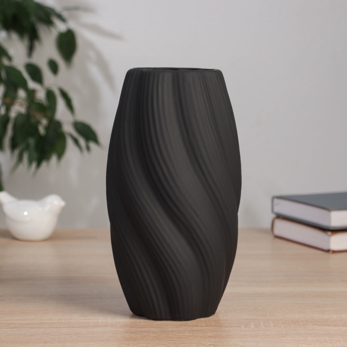Керамическая ваза декоративная настольная «Кеннет», для цветов, сухоцветов, 21×9 см, чёрный Керамическая ваза декоративная настольная «Кеннет», для цветов, сухоцветов, 21×9 см, чёрный