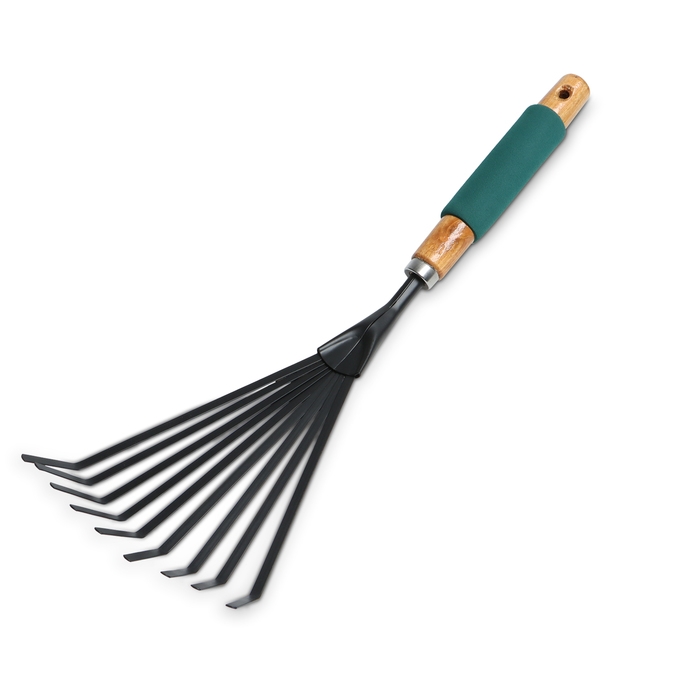 Грабли малые, веерные, пластинчатые, 9 зубцов, длина 42 см, металл, деревянная ручка с поролоном, Greengo Грабли малые, веерные, пластинчатые, 9 зубцов, длина 42 см, металл, деревянная ручка с поролоном, Greengo