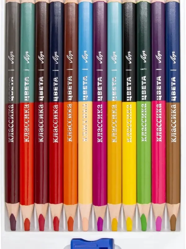 Карандаши 24цв, 12 шт, двусторон, Луч, дерево, заточ, трехгр, толстые, с точил, коробка, европодвес