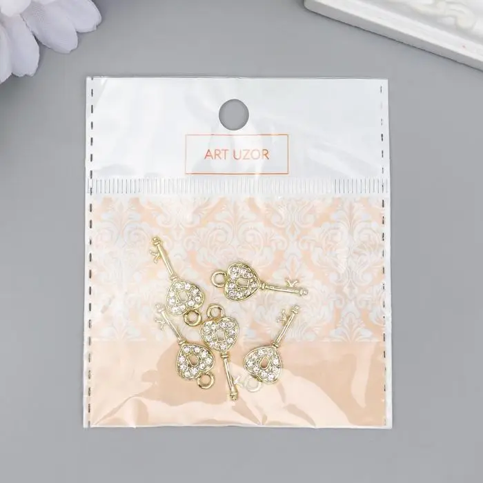 Металлический элемент, декоративная подвеска «Арт Узор. Ключик», стразы, 2.3×1 см