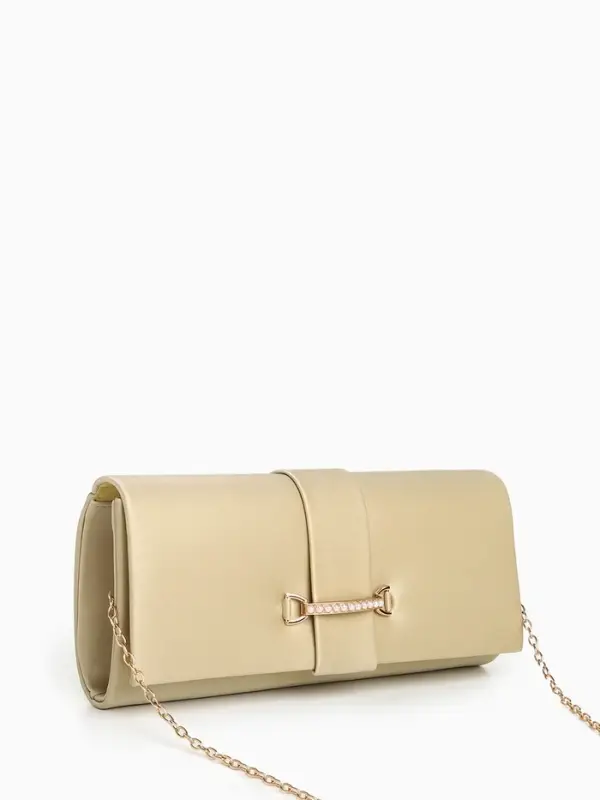 Сумка-клатч женская вечерняя на магните, на цепочке, с золотистой фурнитурой, однотонная, золотистая