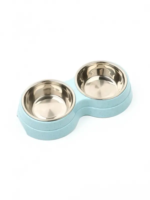 Миска двойная, 2&times;160 мл, 24&times;13&times;4.5 см, на пластиковом основании, металл, голубая