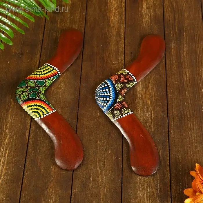Сувенир "Бумеранг с точечной росписью" коричневый 40х7х1 см МИКС