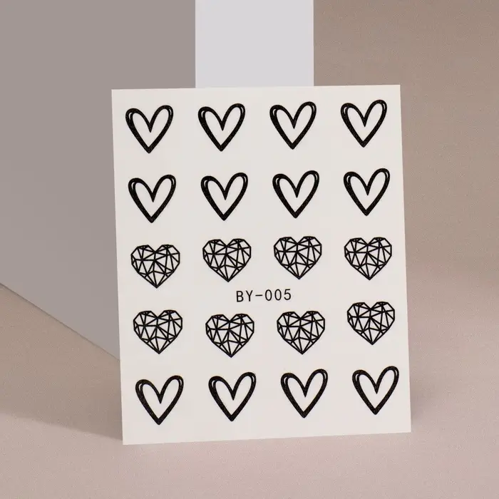 Слайдеры для ногтей «Пустые сердца», чёрные