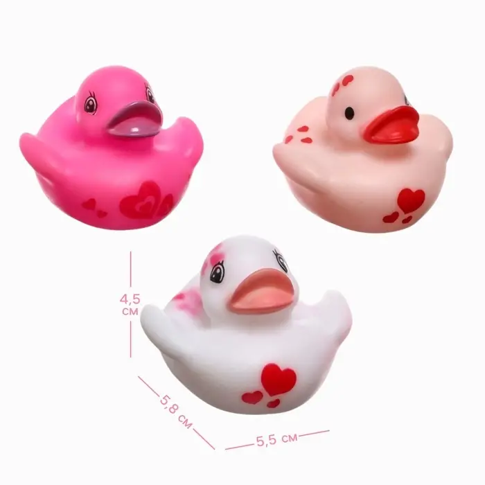 Резиновые игрушки для ванны Крошка Я &laquo;Уточки сердечки&raquo;, в наборе 3 шт., МИКС