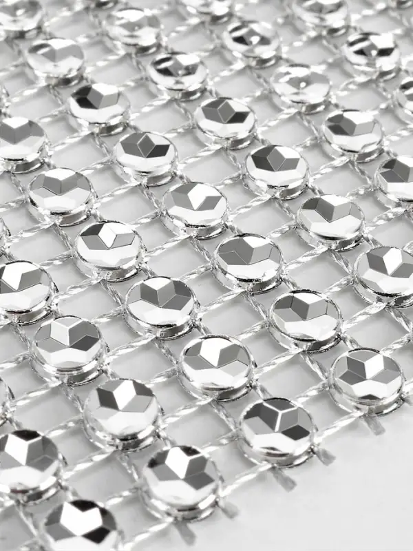 Лента с имитацией страз, 6 см, 9&plusmn;1 м, цвет серебряный