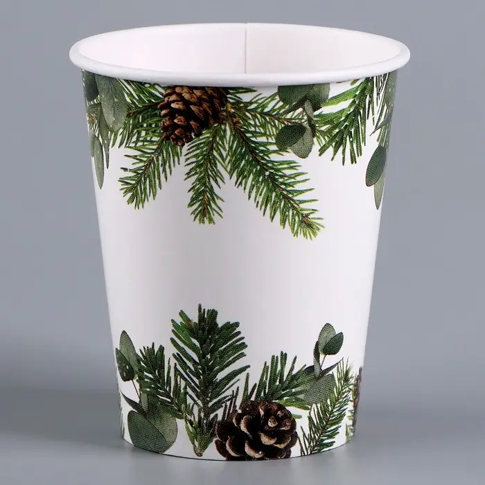 Стакан бумажный одноразовый «С Новым годом», еловые ветки