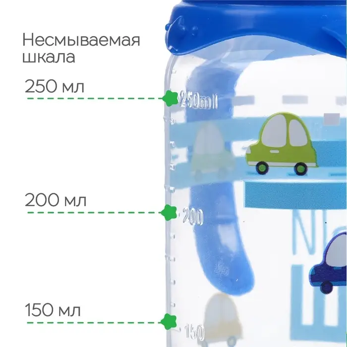 Бутылочка для кормления M&B &laquo;Малыш&raquo;, классическое горло, с ручками, от 3 мес., 250 мл, синий