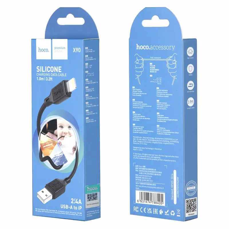 Кабель X90 USB на Lightning 1M 2.4A HOCO черный