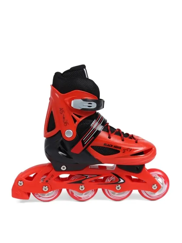 Коньки детские раздвижные BlackAqua, р. 30-33, для фитнеса, с роликовой платформой, красные, чёрные