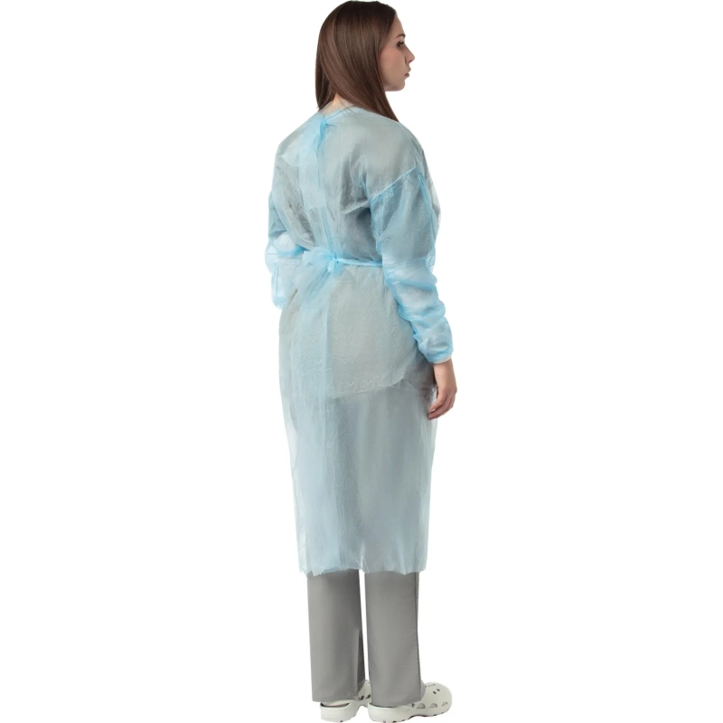 Халат н/с, на завязк, рук.манж, дл.140см, XXL,пл 25, голуб, 10 шт/уп