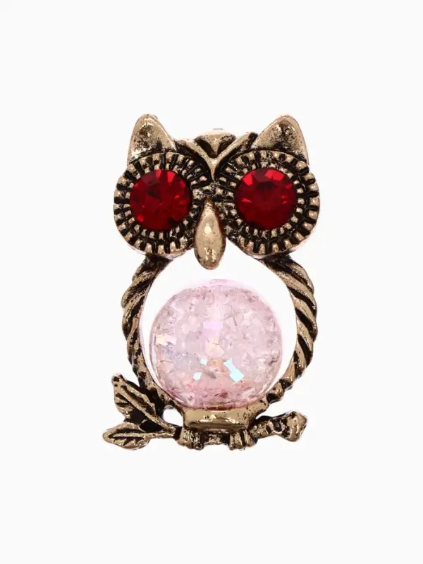 Брошь &laquo;Сова с шариком&raquo;, розовая в чернёном золоте