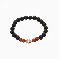 Браслет "Хамса" лава, рудракша, длина 18 см, цв. чёрный, коричневый Браслет "Хамса" лава, рудракша, длина 18 см, цв. чёрный, коричневый