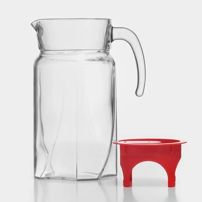 Кувшин Paşabah&ccedil;e Light blue, 1.7 л, стекло, красная крышка, прозрачный