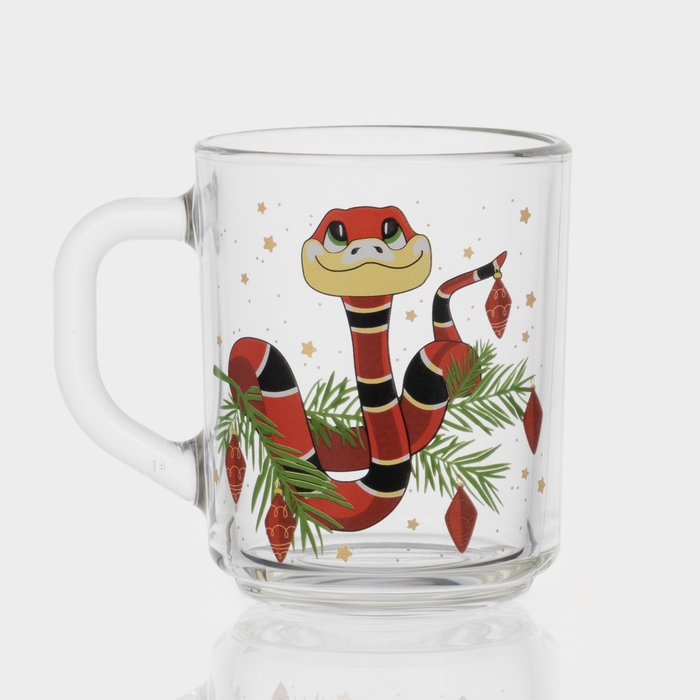 Кружка стеклянная чайная «Новогодние змейки», 200 мл, МИКС