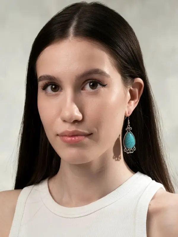 Серьги &laquo;Бирюзовый мир&raquo;, капля, голубые в чернёном серебре