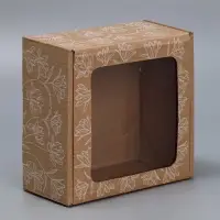Коробка подарочная сборная с окном, упаковка, &laquo;Цветы&raquo;, бурый, 16 х 8 х 16 см