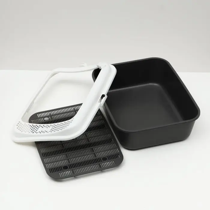 Туалет для кошек &laquo;Сима&raquo;FIX, 30&times;39&times;13.5 см, с бортом, сеткой и совком, пластик, серый, совок МИКС