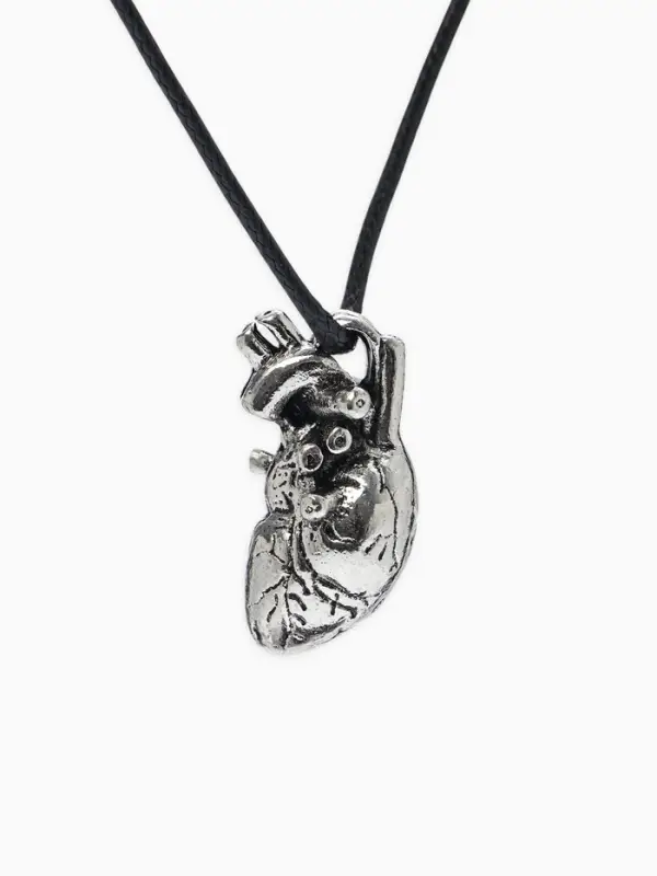 Кулон на шнурке &laquo;Анатомия&raquo;, сердце, цвет чернёное серебро на чёрном шнурке, 43 см