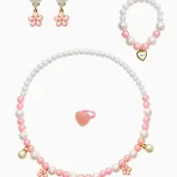 Набор детских украшений &laquo;Выбражулька. Нежность&raquo;, 4 предмета: клипсы, кольцо, бусы, браслет, розовый, белый