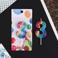 Свеча для торта, цифра &laquo;3&raquo;, разноцветная, 5,5 х 8 см.