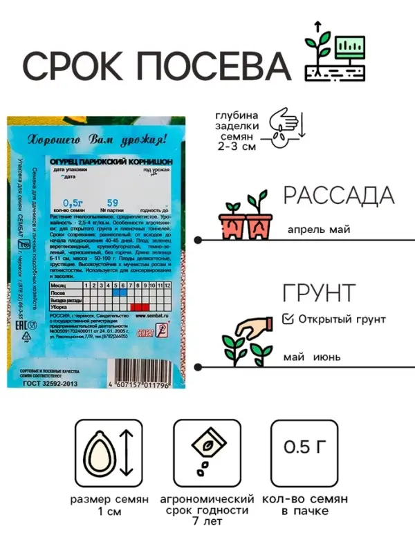 Семена Огурец Семена Огурец "Парижский корнишон", 0,5 г