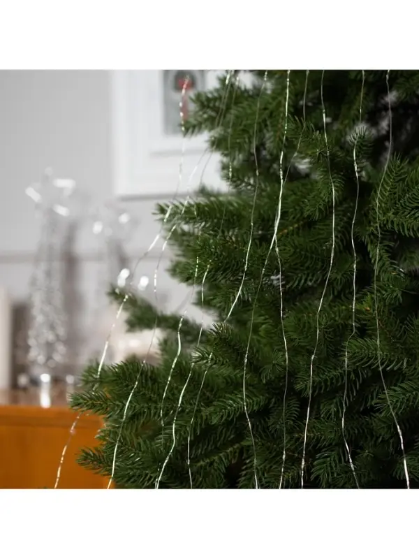 Гирлянда &laquo;Конский хвост&raquo; 10 нитей по 1 м, IP20, серебристая нить, 100 LED, 2 режима, от батареек АА&times;3, свечение белое