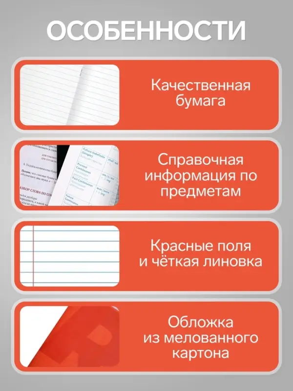 Предметная тетрадь по русскому языку Calligrata. MonoTone, 36 листов, в линейку, со справочным материалом, обложка из мелованной бумаги