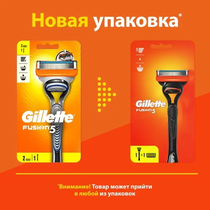 Бритвенный станок Gillette Fusion + 2 сменных кассеты, 5 лезвий Бритвенный станок Gillette Fusion + 2 сменных кассеты, 5 лезвий