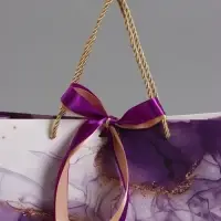 Пакет подарочный "Мрамор", фиолетовый с бантиком, 32 х 25 х 11 см