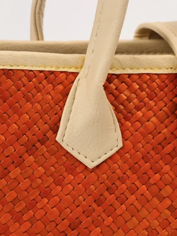 Сумка плетёная на застёжке из пандана, 35&times;12&times;40 см, бежево-оранжевая