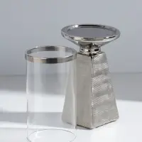 Подсвечник на 1 свечу &laquo;Буэно&raquo;, керамика, стекло, d=7.5 см, серебро, 9.5&times;9.5&times;29.5 см