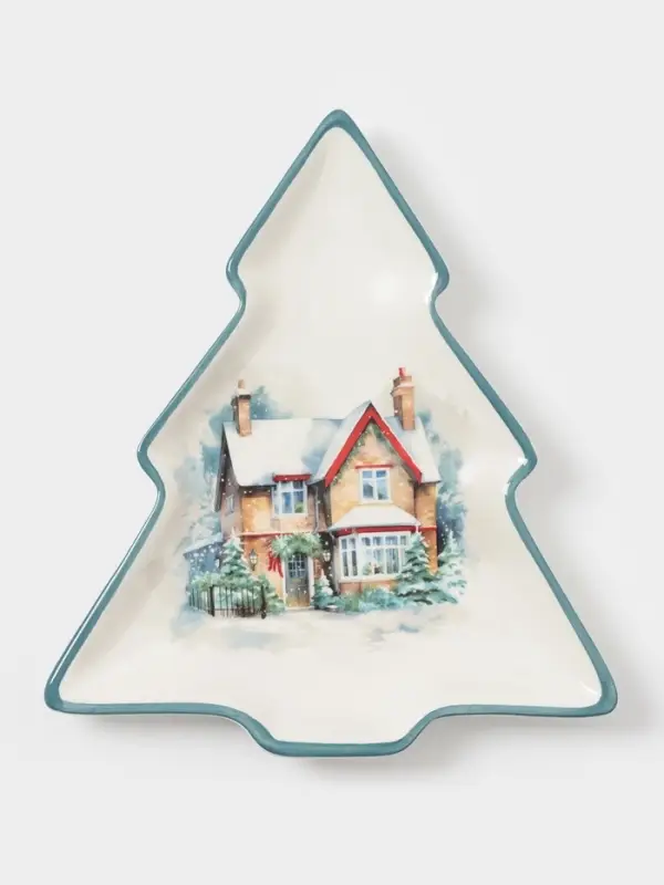 Тарелка сервировочная новогодняя Доляна «Зимний вечер», 23×20×2.2 см, доломит, белая Тарелка сервировочная новогодняя Доляна «Зимний вечер», 23×20×2.2 см, доломит, белая