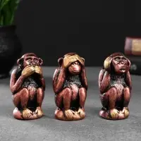 Набор фигурок гипс &laquo;Три мудрых обезьяны&raquo;, под бронзу, 6.5&times;3 см