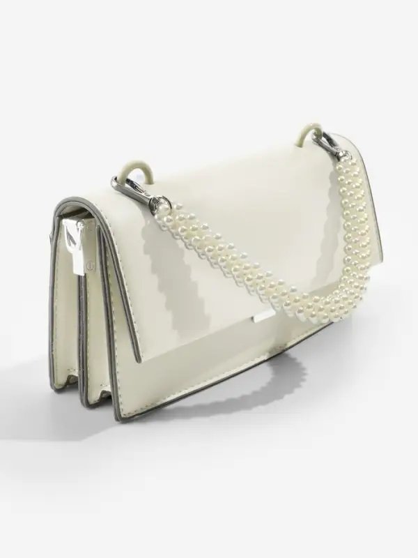 Ручка для сумки, жемчужины, 30 см, 2 карабина, цвет белый, серебряный