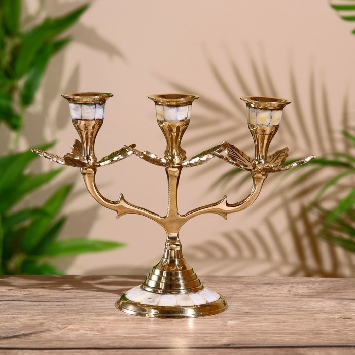 Подсвечник  Подсвечник "Трио" латунь, перламутр 15 см