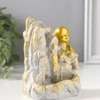 Подставка для благовоний &laquo;Хотей на скале&raquo;, стелющийся дым, беж с патиной, 9.5&times;7&times;12.5 см