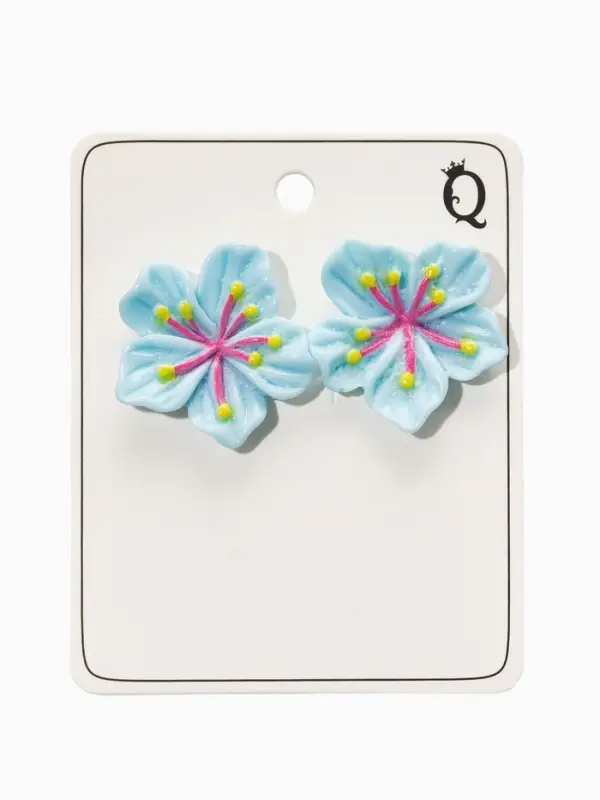 Серьги пластик "Лилии", цвет голубой
